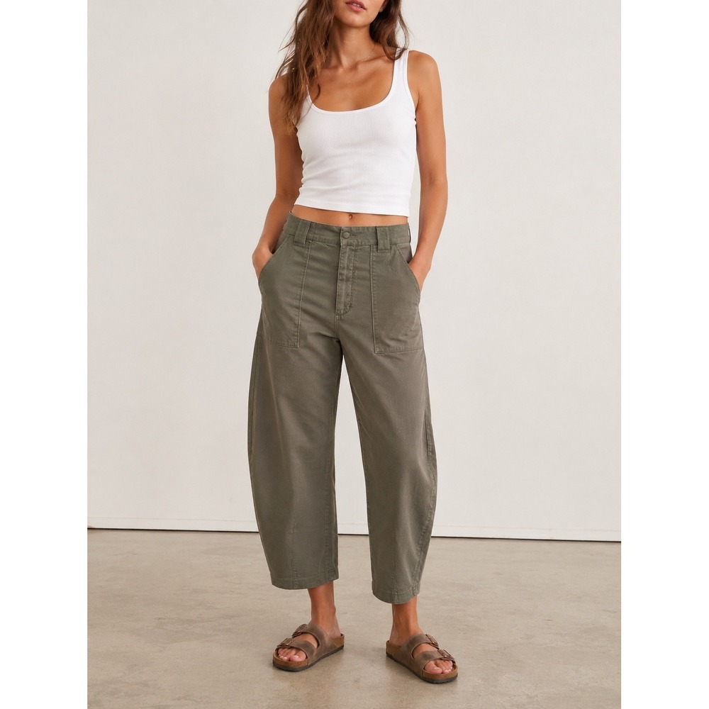 Express Olive Green High Waisted Barrel Leg Utility Crop Pants Size 2